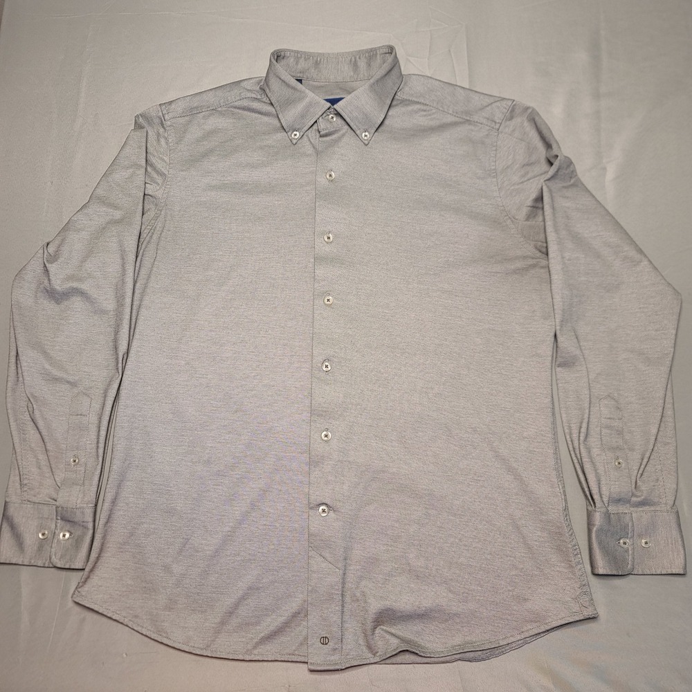 David Donahue Button Down Shirt Mens Large Grey White Micro Pattern Cotton